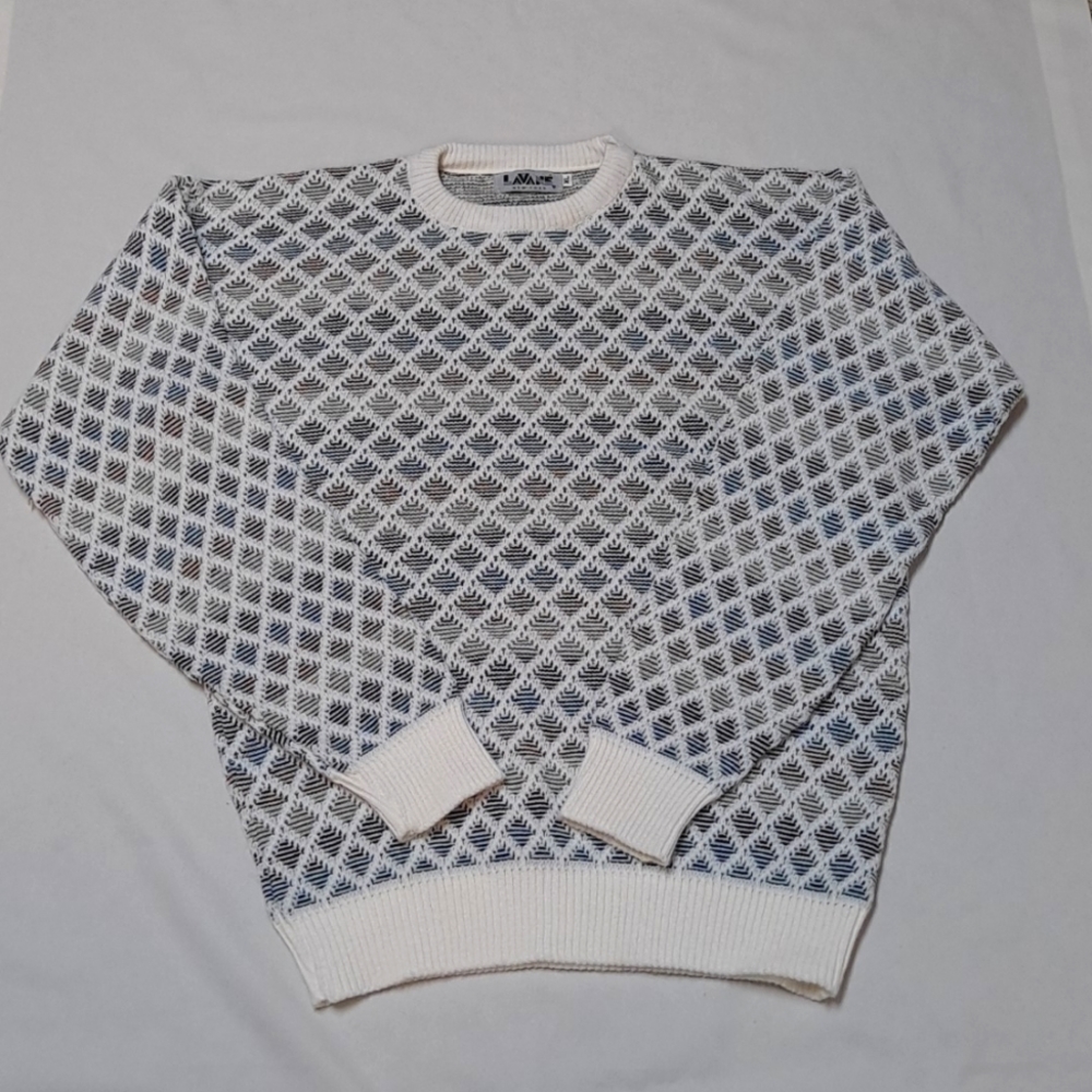 Vintage 90's Unisex Multi Color Diamond Textured 3D Knit Hip Hop Style Sweater